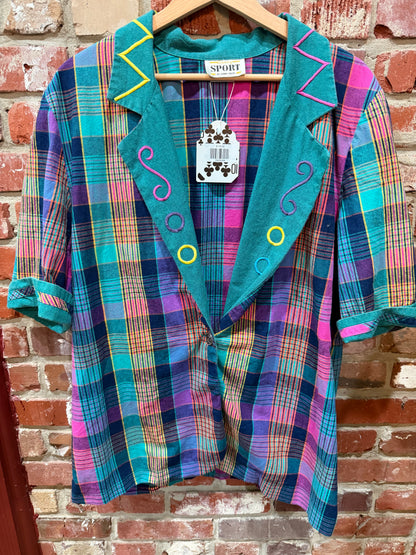 Sunny Sport Colorful Plaid Blazer Style Top