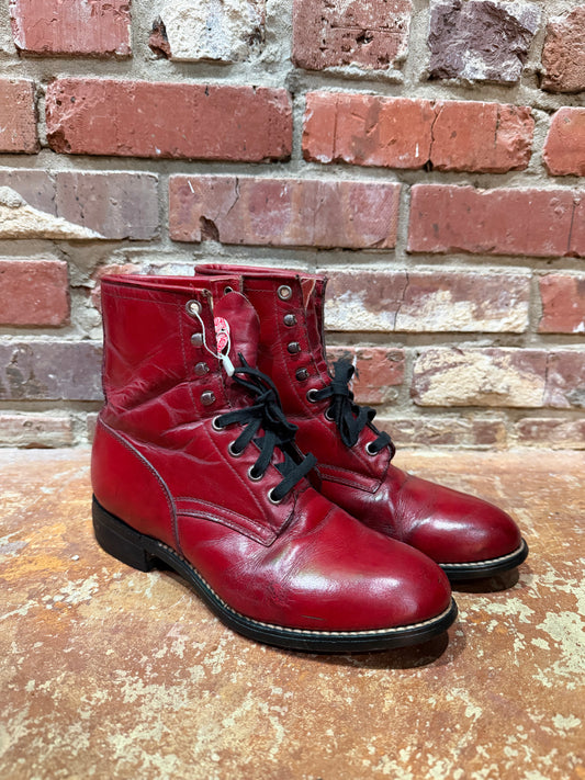 Red Justin LaceUp Boots