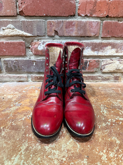 Red Justin LaceUp Boots