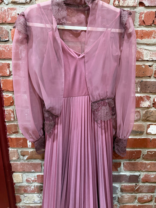 Purple Pleated Dress with Cover Up