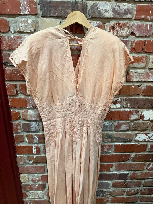 Plaza South 70s Peach Embroidered Dress