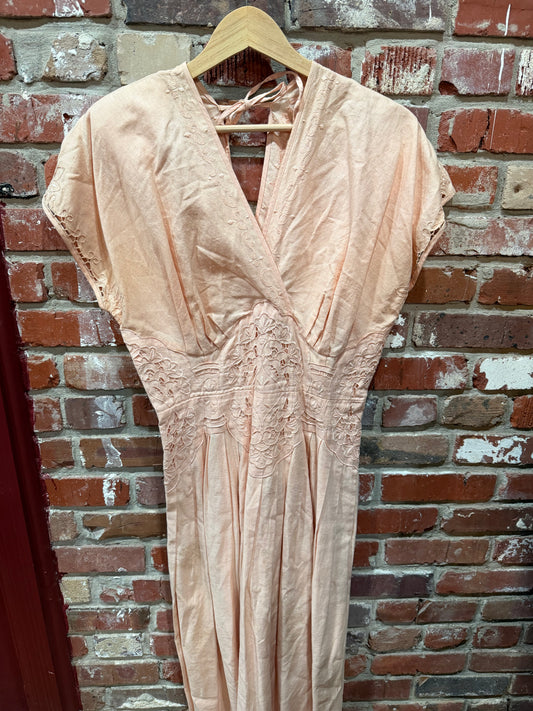 Plaza South 70s Peach Embroidered Dress