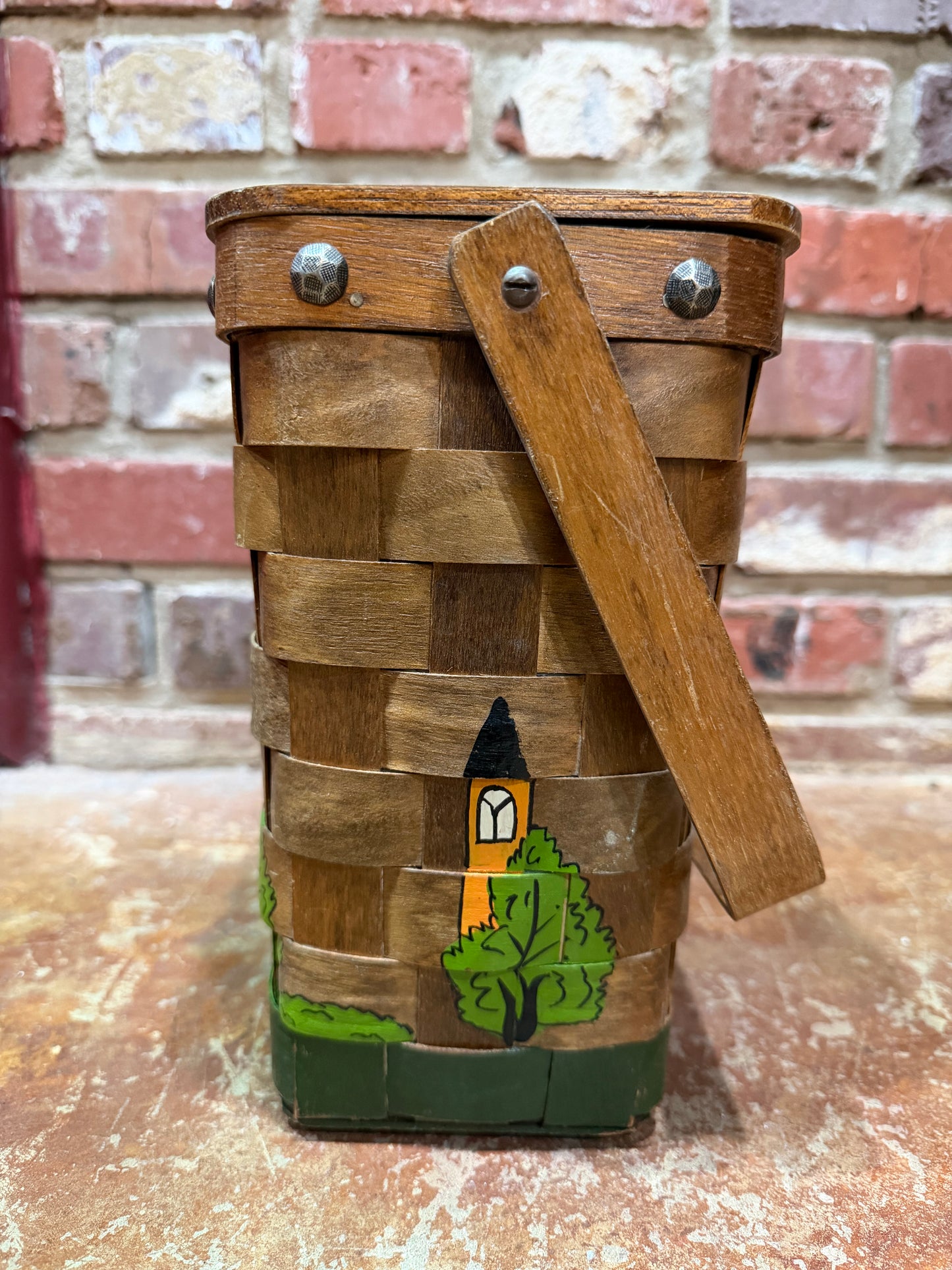 Hand-Painted Woven Wood Basket Purse