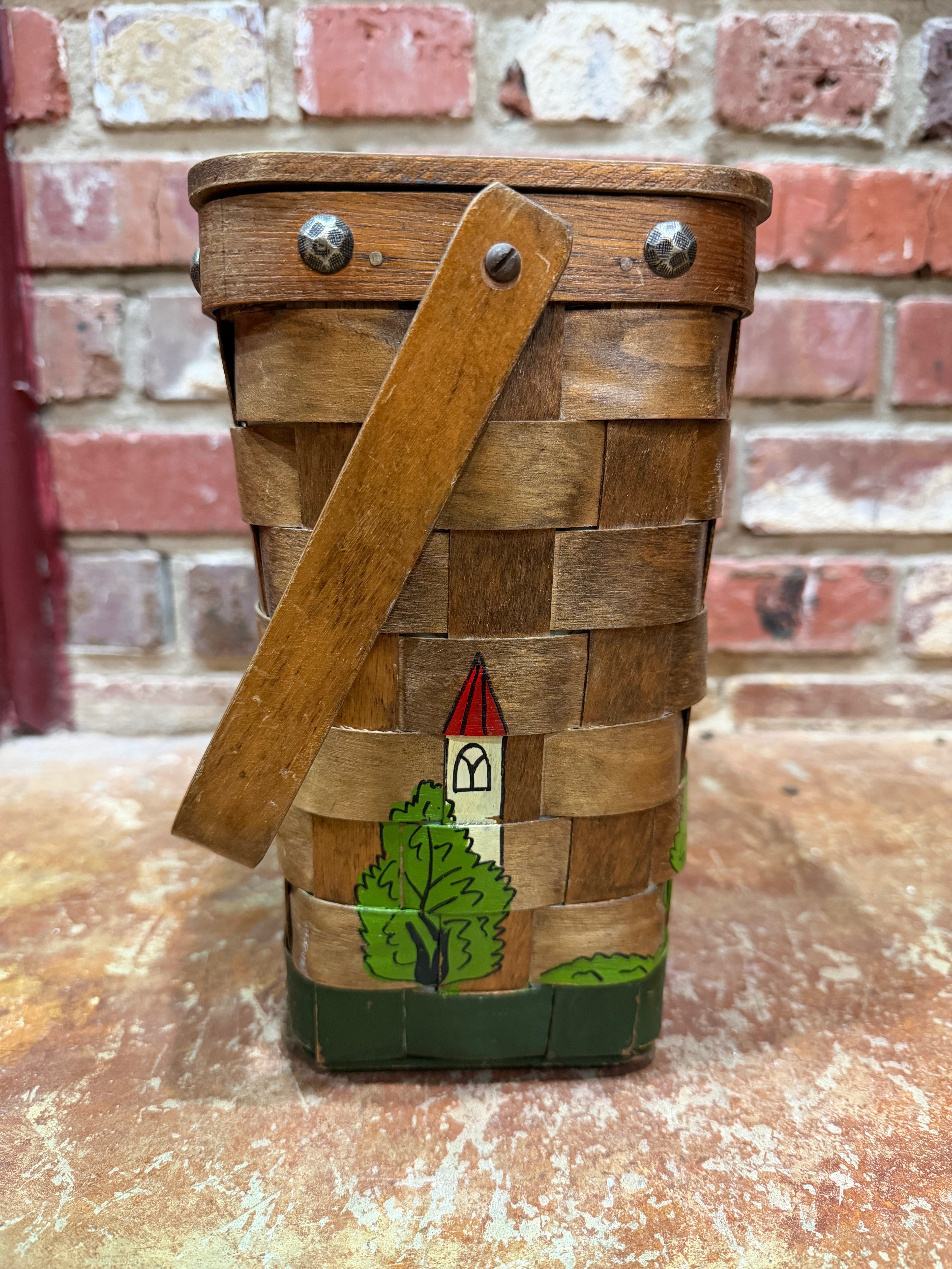 Hand-Painted Woven Wood Basket Purse