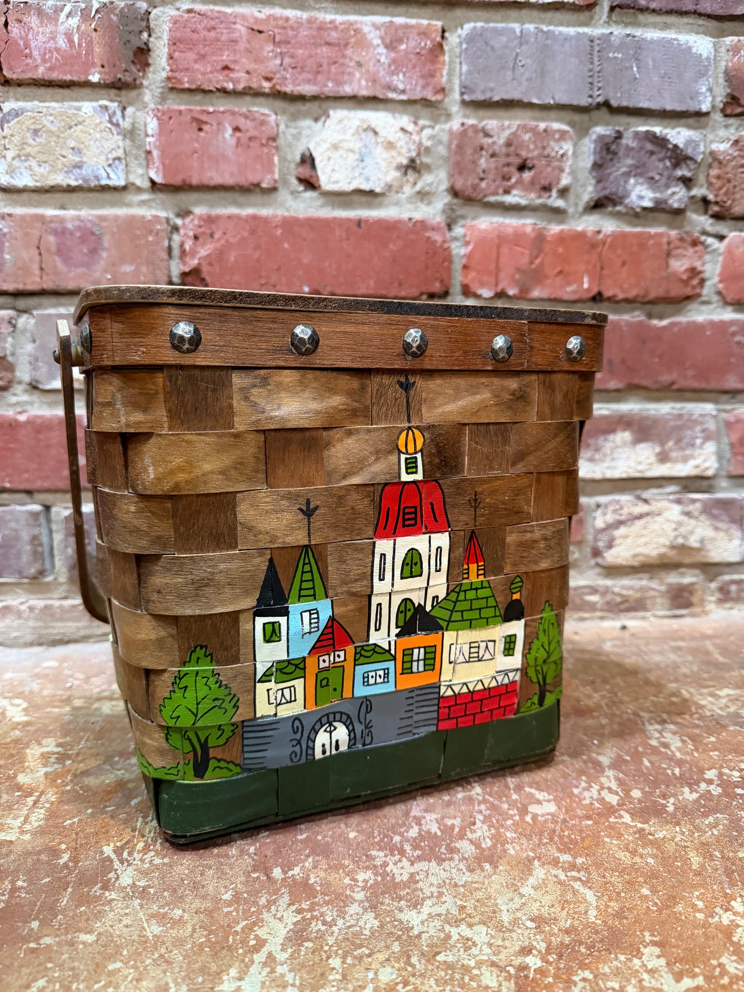 Hand-Painted Woven Wood Basket Purse