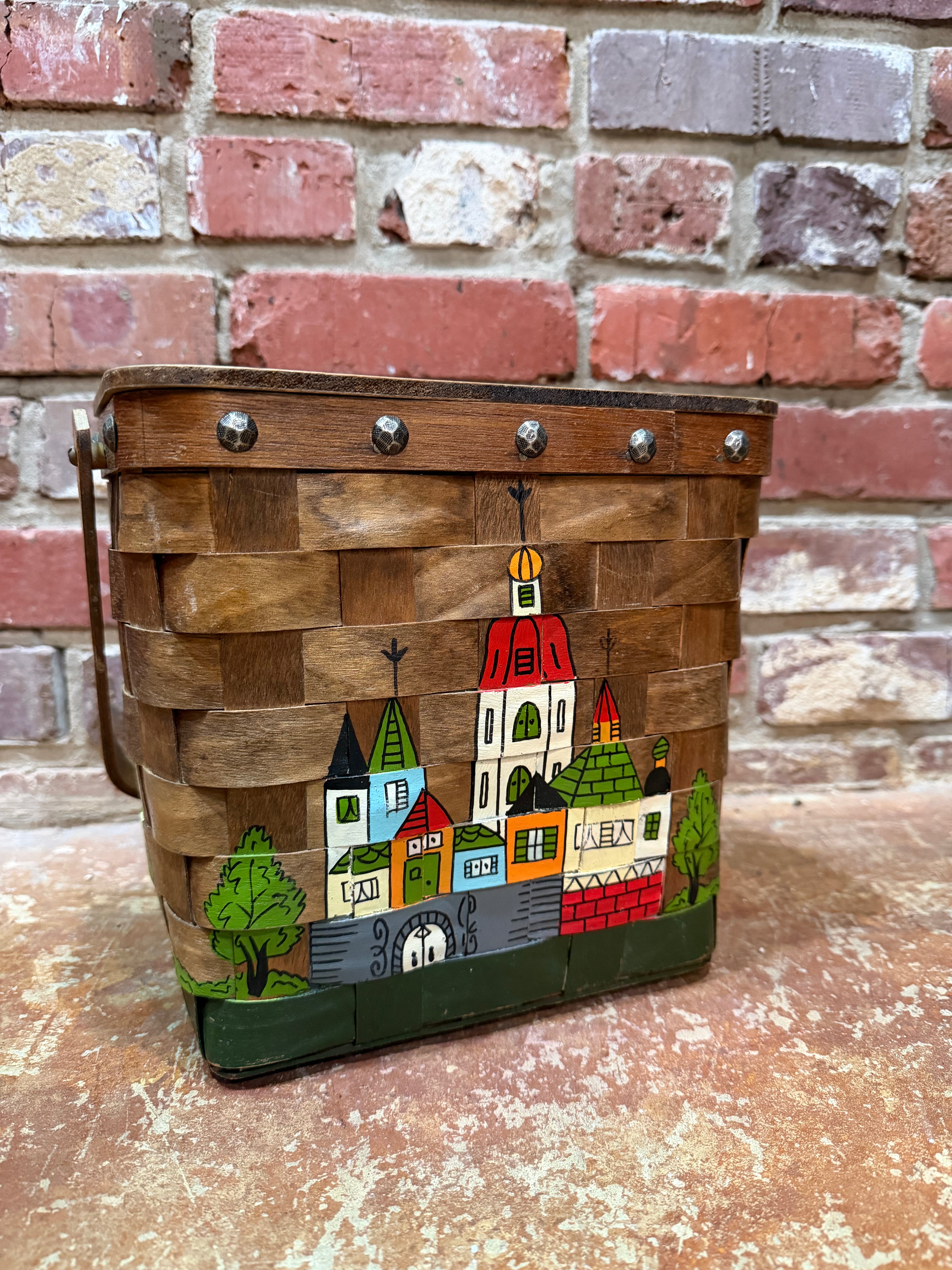Hand-Painted Woven Wood Basket Purse