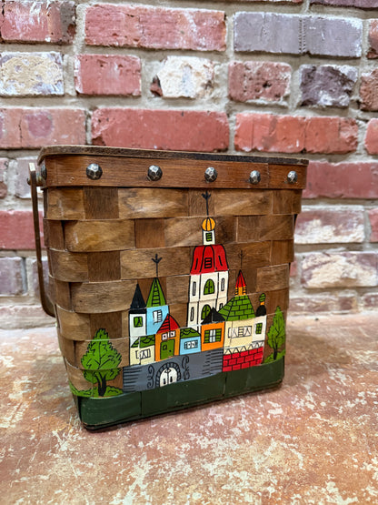 Hand-Painted Woven Wood Basket Purse