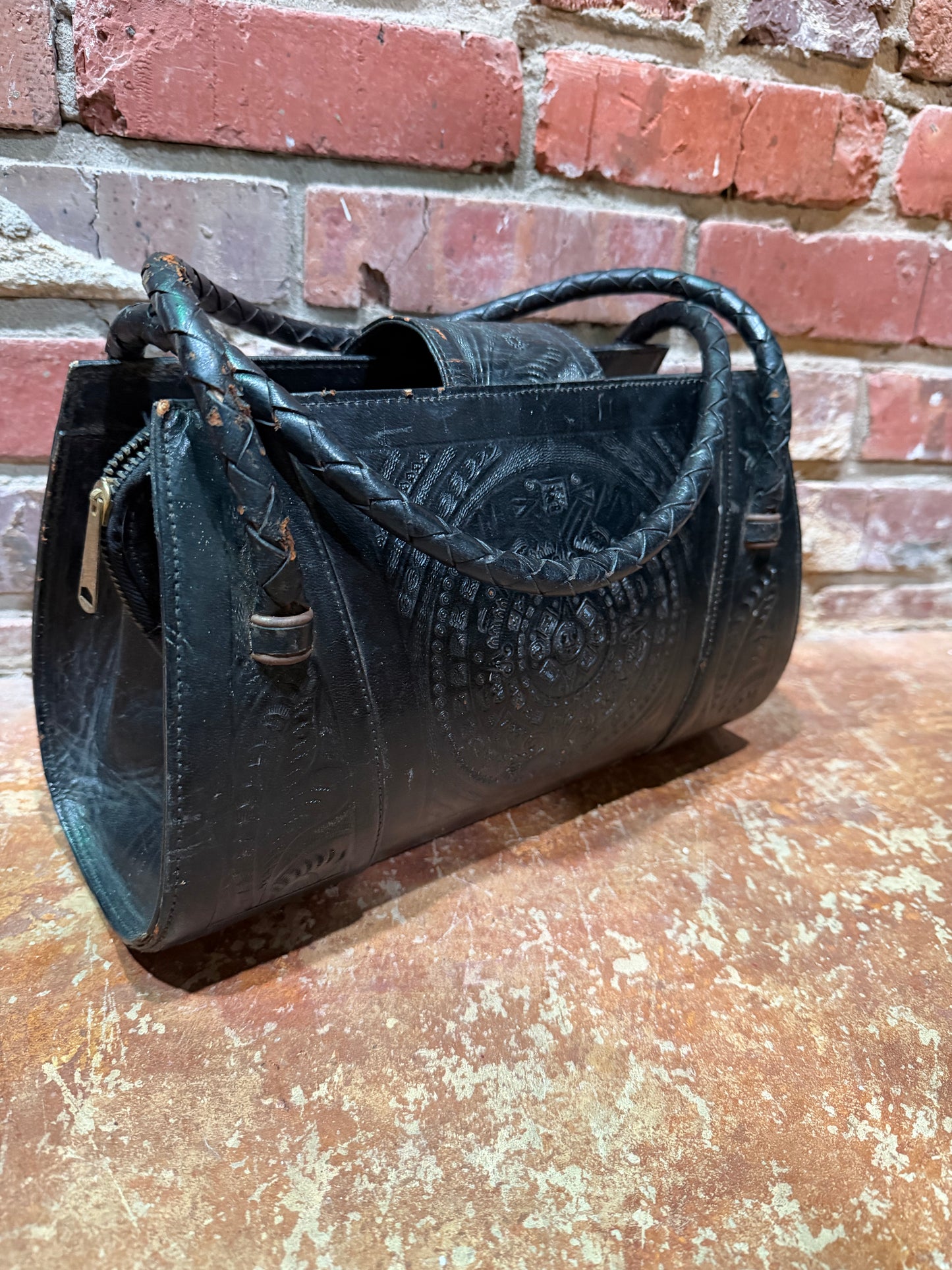 Black Tooled Leather Handbag