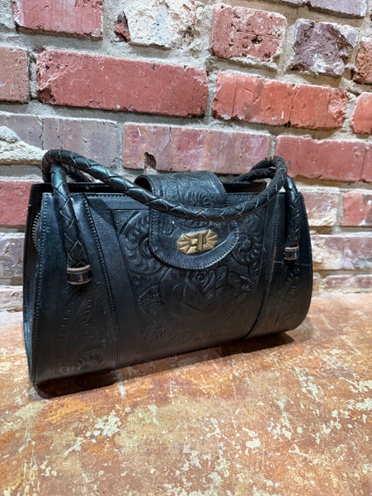 Black Tooled Leather Handbag
