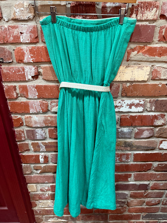 1970s Strapless Turquoise Dress