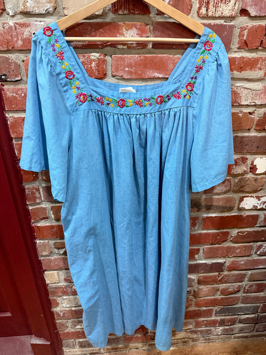 Carole Blue Floral Embroidered Dress