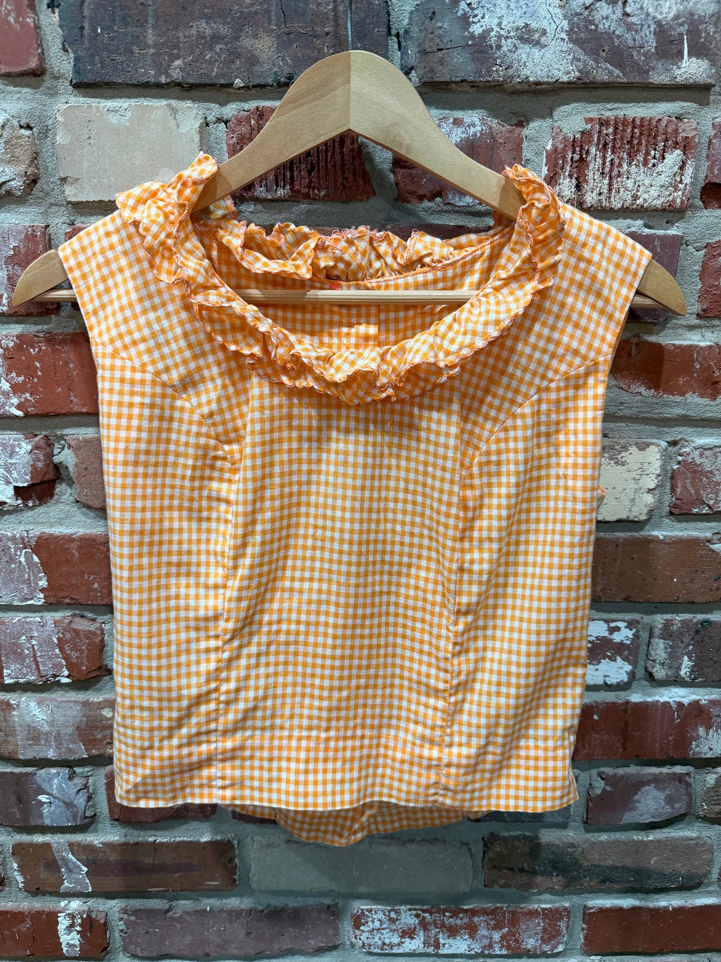 Orange Gingham Ruffle Top