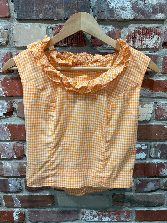 Orange Gingham Ruffle Top