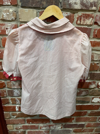 Pan Her Red Pinstripe Tie Front Blouse