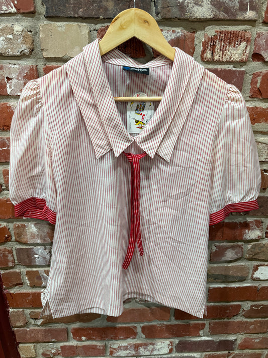Pan Her Red Pinstripe Tie Front Blouse