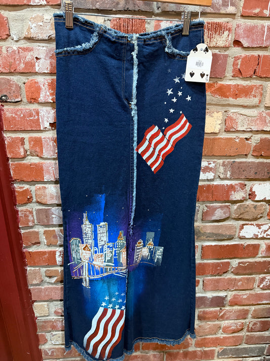 Hand-painted Denim Maxi Skirt