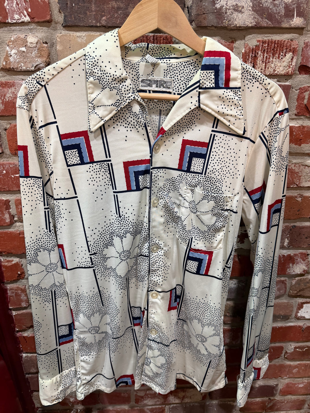 SPIRE White Geometric Print Button-Down